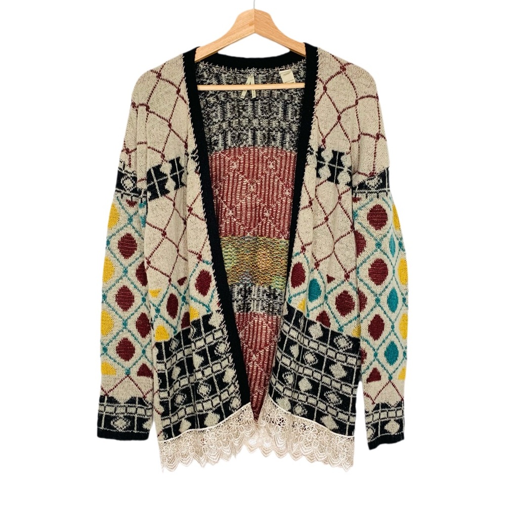 Gimmicks BKE Wool Blend Flyaway Cardigan Sweater Open Front Lace Size XS